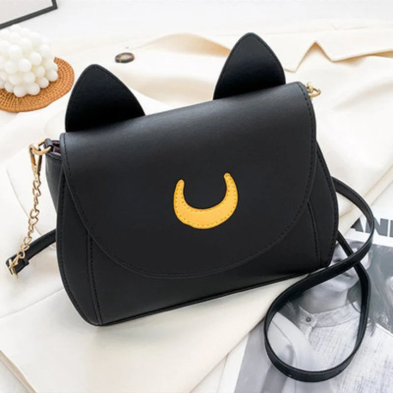 Bolsa Transversal Gatinho Preta com Corrente