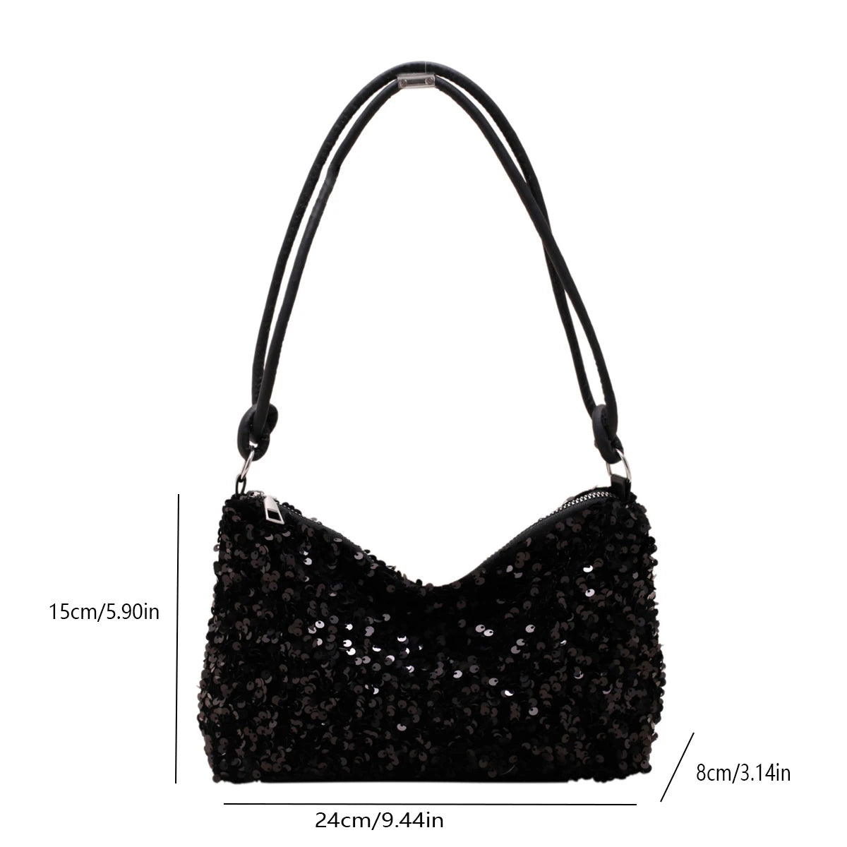 Bolsa Axila com Glitter Preta