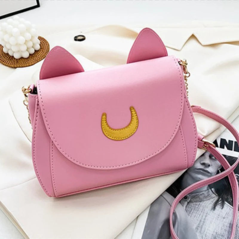 Bolsa Transversal Gatinho Preta com Corrente