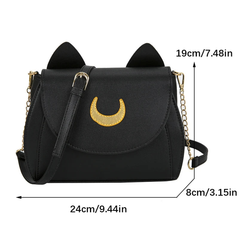 Bolsa Transversal Gatinho Preta com Corrente